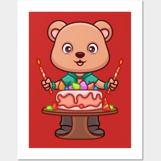 Birthday Bear Cute Cartoon Posters and Art